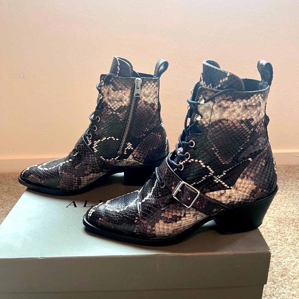 ALL SAINTS KATY SNAKE PRINT LEATHER BOOT 7/38